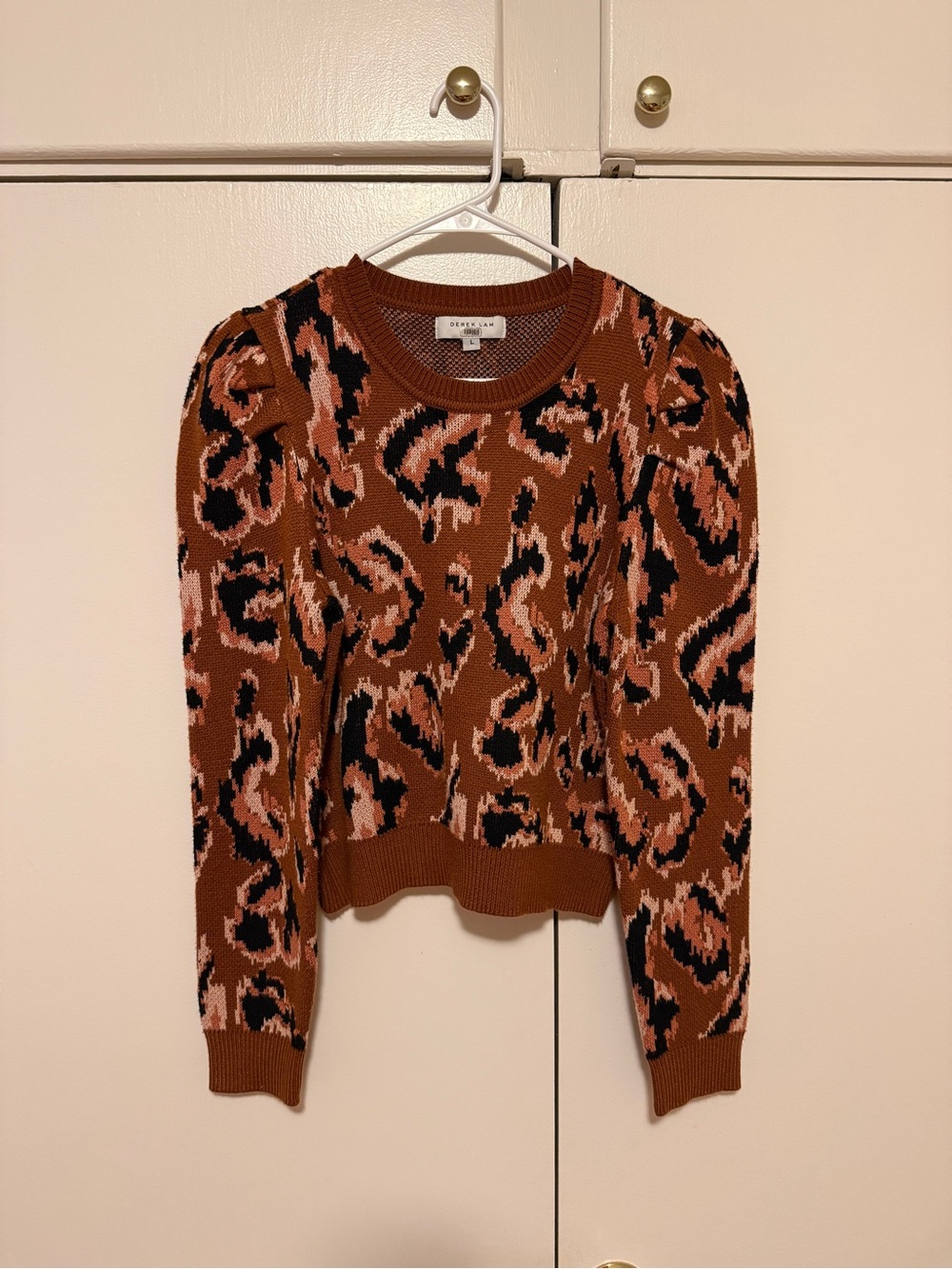 Derek Lam Rust Leopard-Print Crewneck Sweater